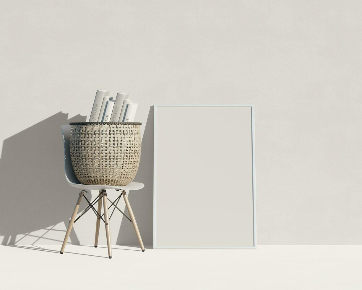 Realistic frame and chair with realistic wall textures and floor photo