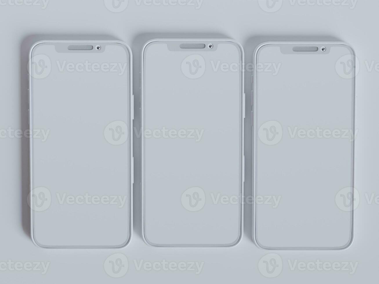 Clay phone white background and smarphone color touch screen rendering 3D photo