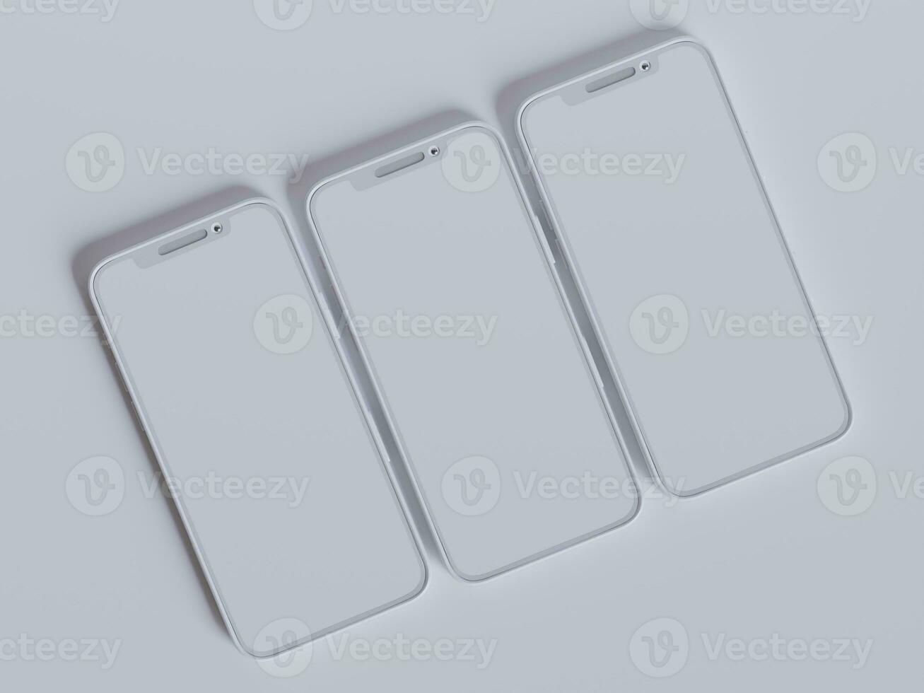Clay phone white background and smarphone color touch screen rendering 3D photo