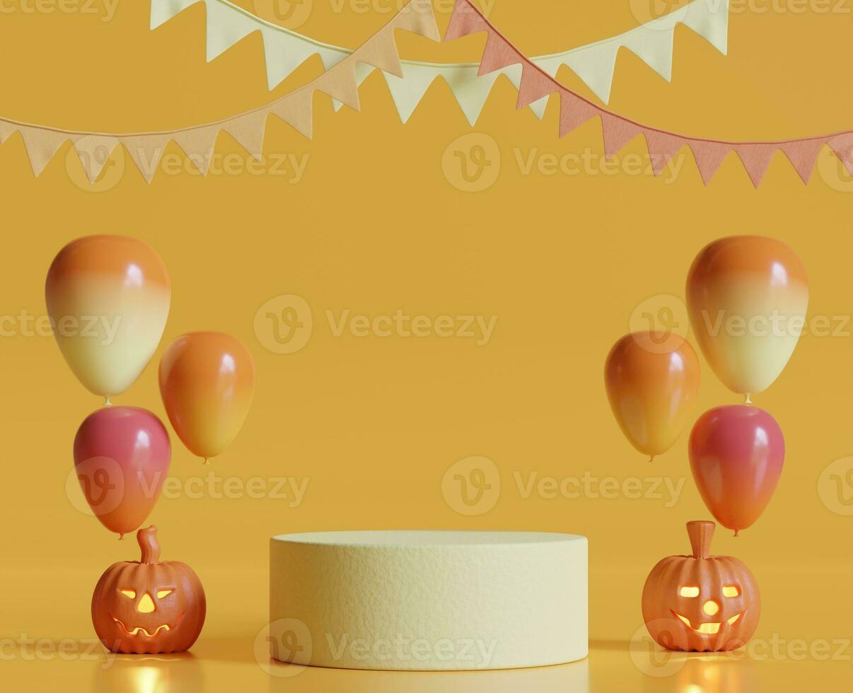 Scary Halloween images or elements created with 3D software to prepare for celebrating Halloween which is synonymous with yellow pumpkins photo