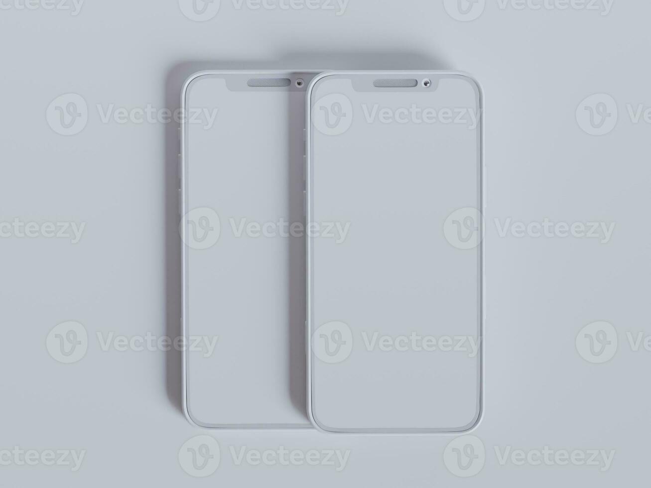 Clay phone white background and smarphone color touch screen rendering 3D photo