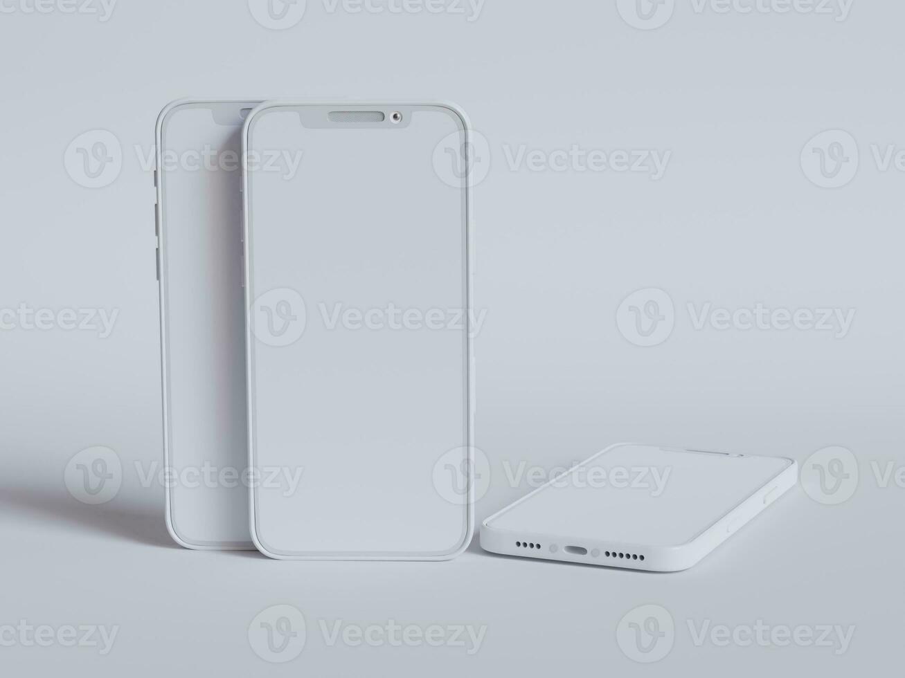 Clay phone white background and smarphone color touch screen rendering 3D photo
