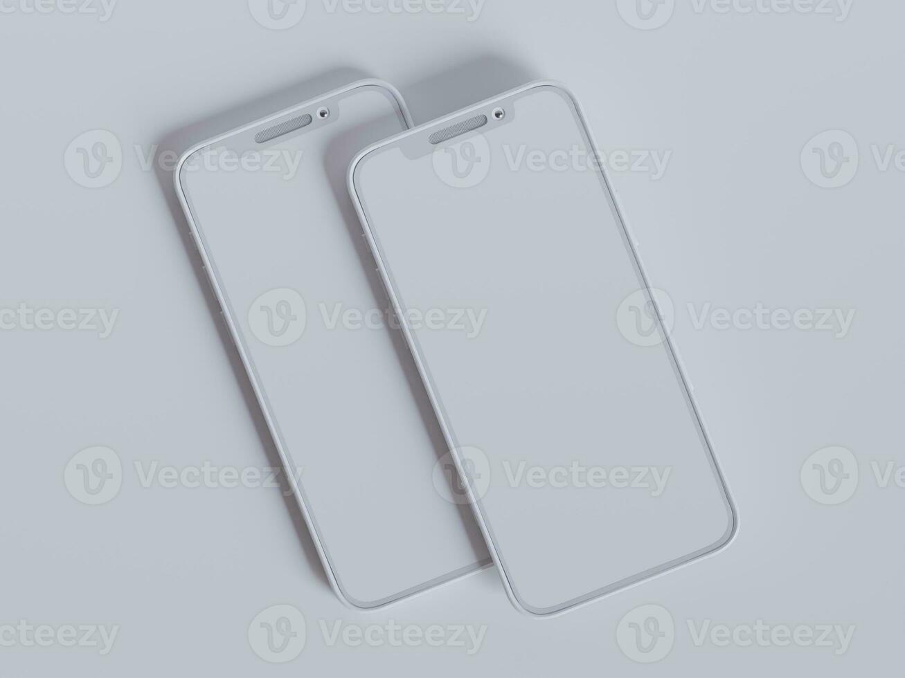 Clay phone white background and smarphone color touch screen rendering 3D photo