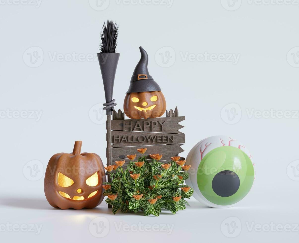 Scary Halloween images or elements created with 3D software to prepare for celebrating Halloween which is synonymous with yellow pumpkins photo