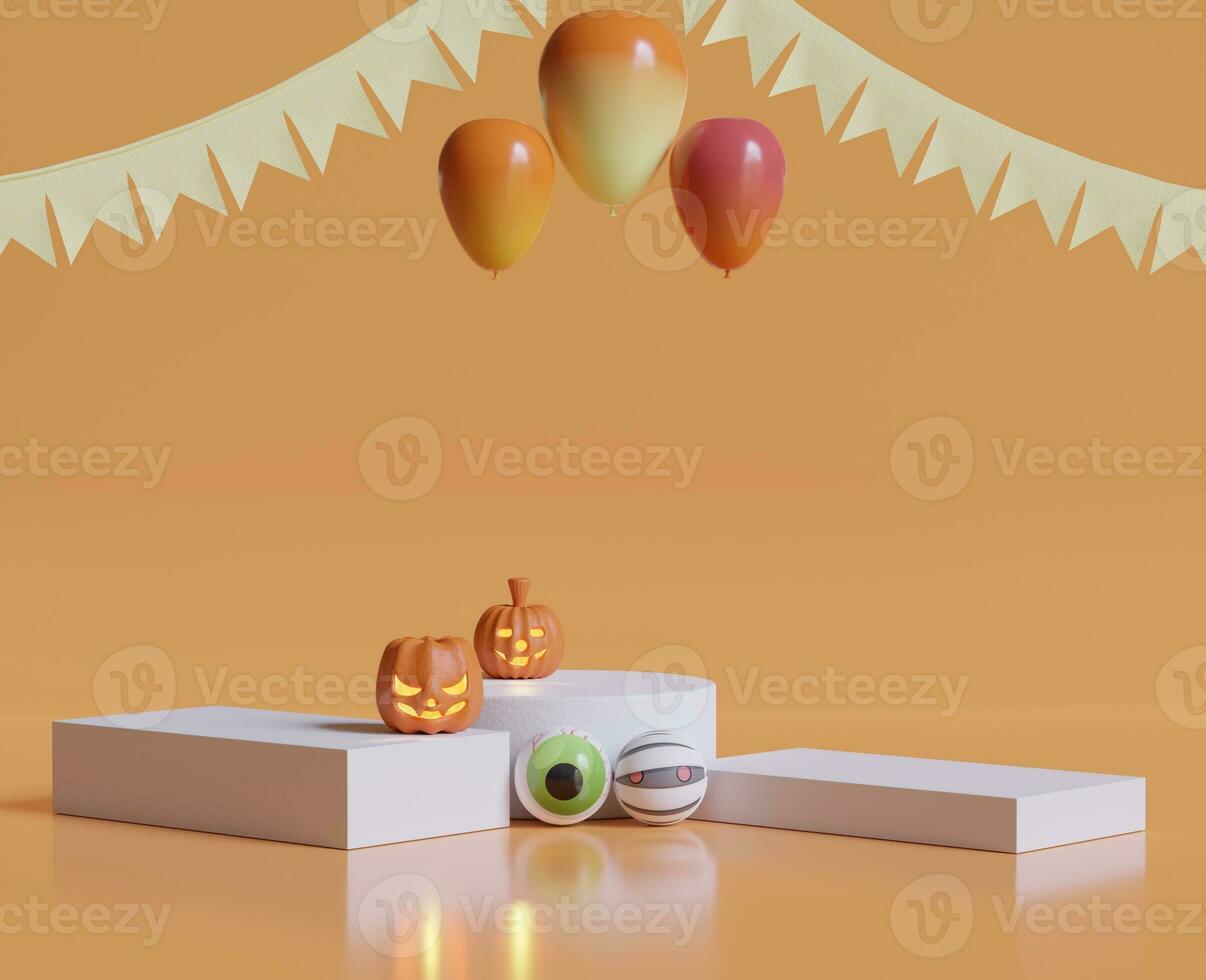 Scary Halloween images or elements created with 3D software to prepare for celebrating Halloween which is synonymous with yellow pumpkins photo