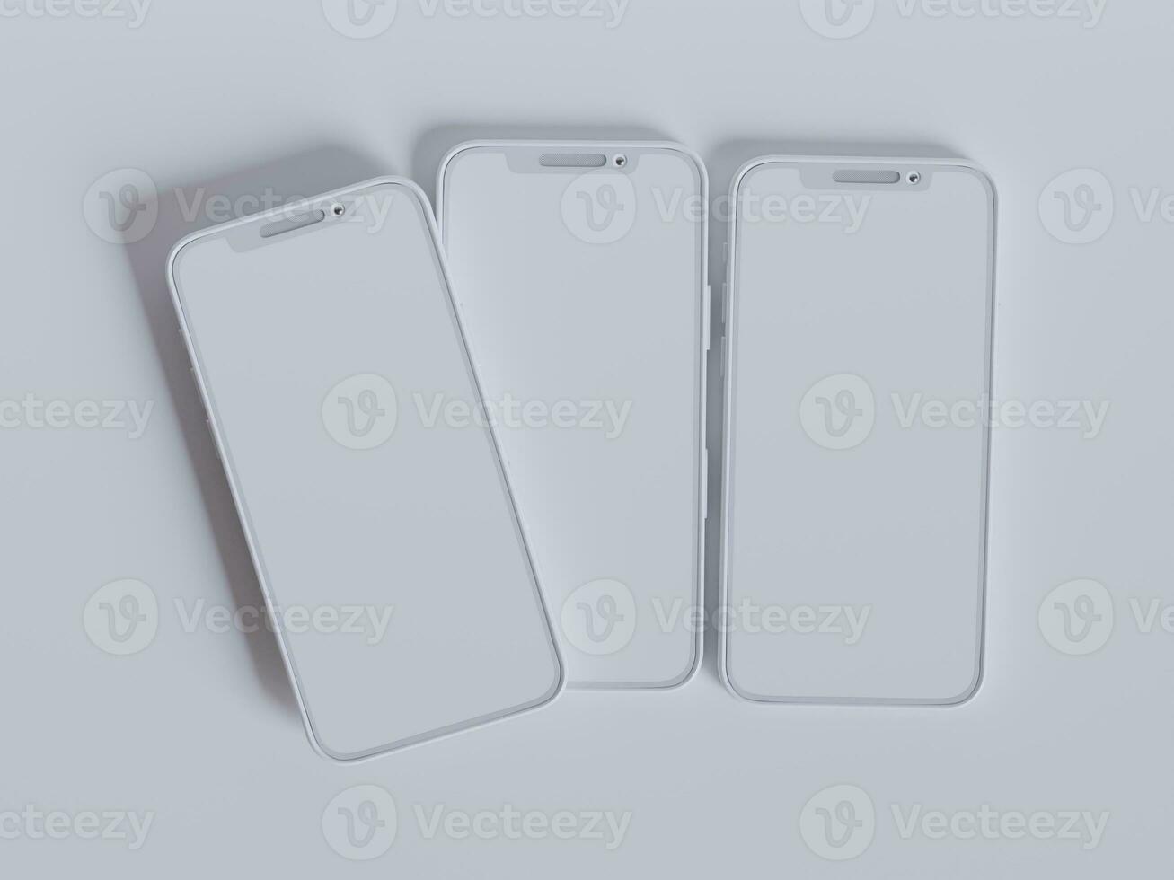 Clay phone white background and smarphone color touch screen rendering 3D photo