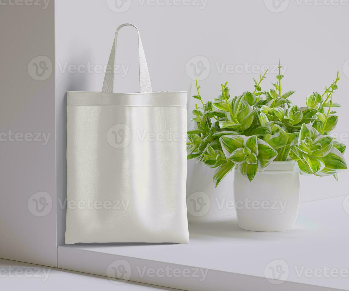 Tote bag white color and realistic texture rendering 3D photo