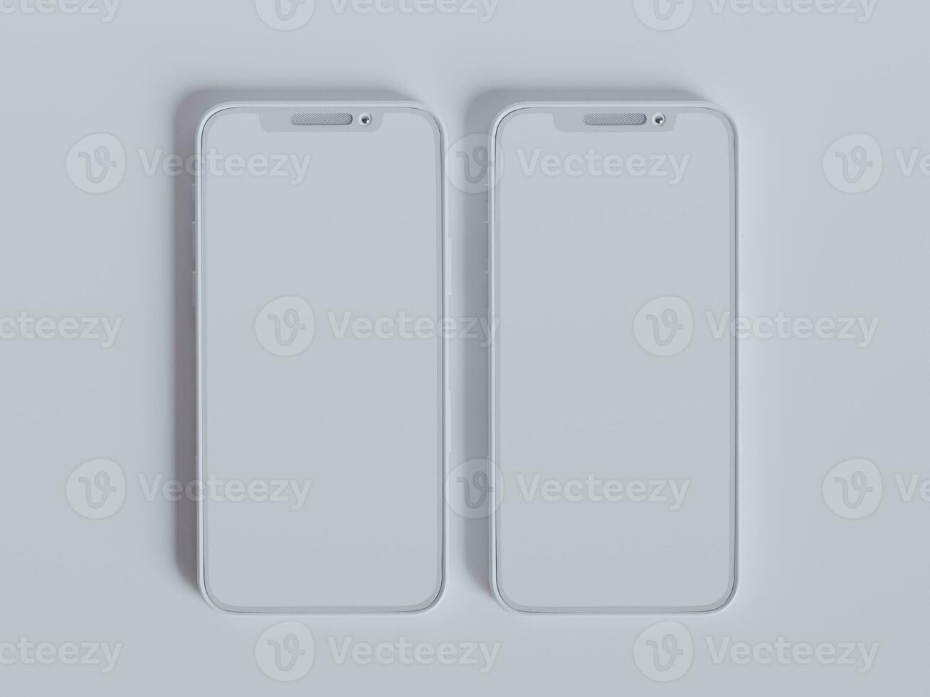 Clay phone white background and smarphone color touch screen rendering 3D photo