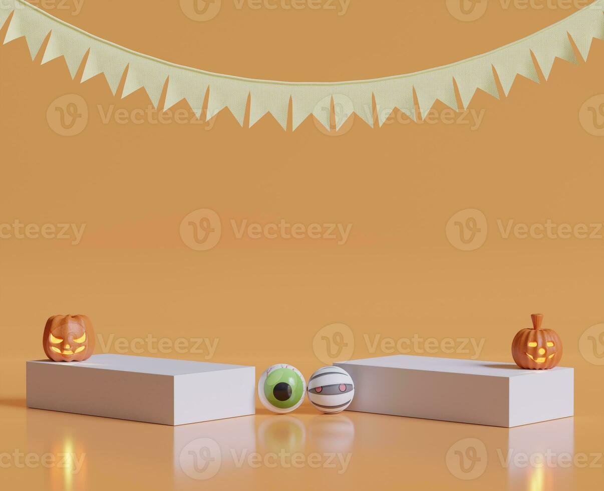 Scary Halloween images or elements created with 3D software to prepare for celebrating Halloween which is synonymous with yellow pumpkins photo