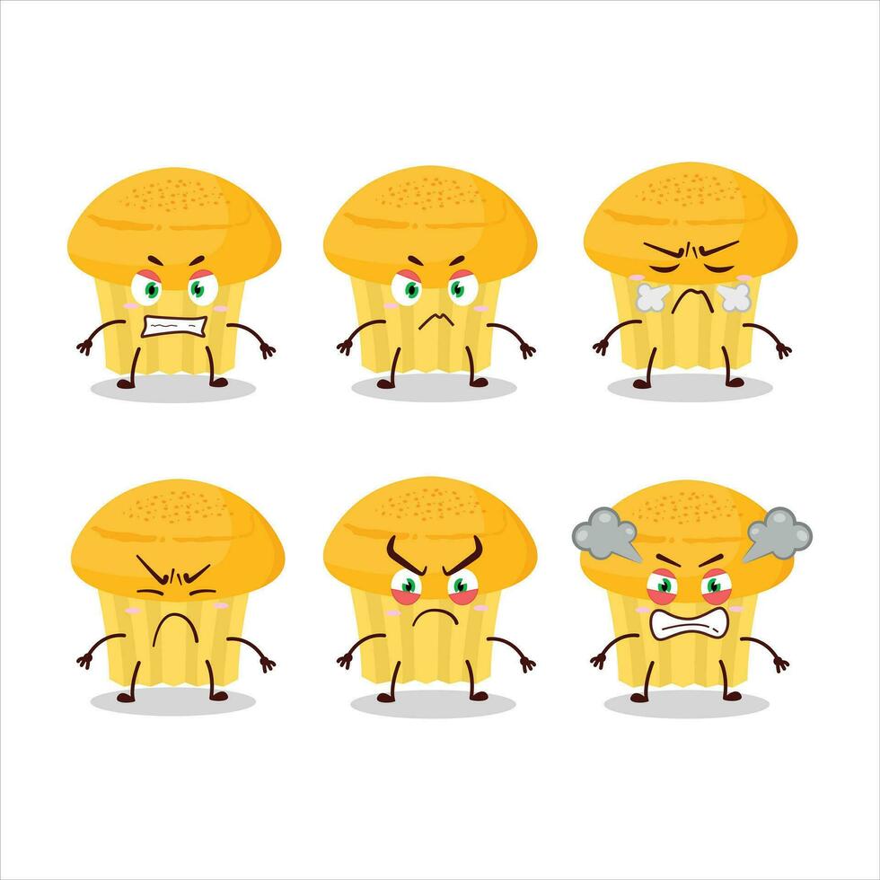 Cheese muffin cartoon character with various angry expressions vector