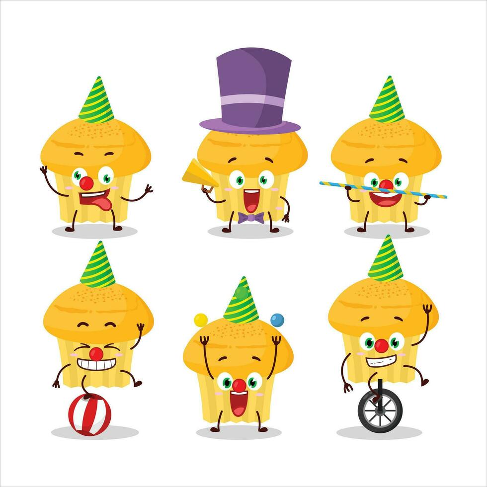 Cartoon character of cheese muffin with various circus shows vector