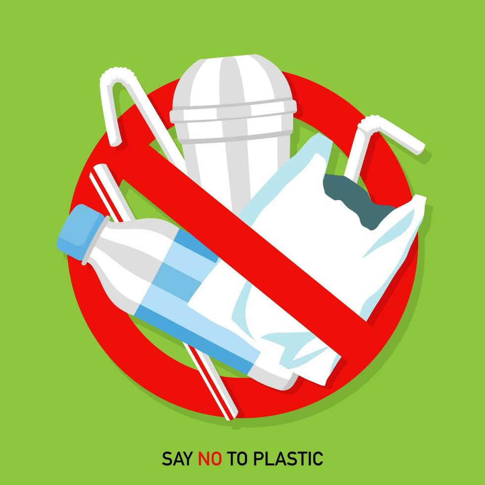 Say no to plastic, stop plastic pollution vector