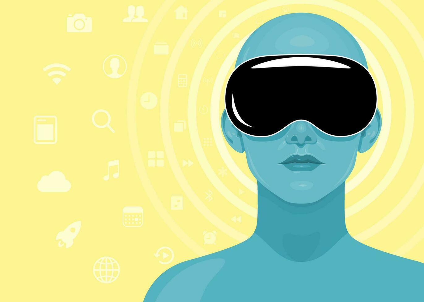 Human face in augmented or virtual reality glasses. Metaverse digital virtual reality technology, Vector illustration