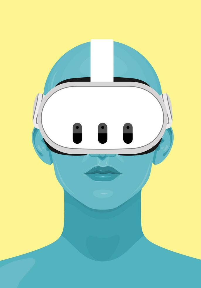 Human face in augmented or virtual reality glasses. Metaverse digital virtual reality technology, Vector illustration