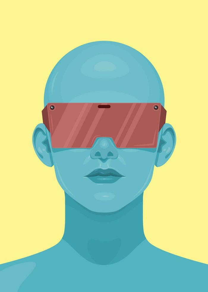 Human face in augmented or virtual reality glasses. Metaverse digital virtual reality technology, Vector illustration