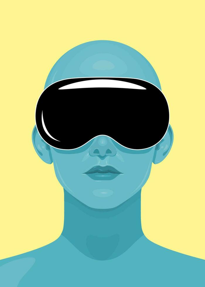 Human face in augmented or virtual reality glasses. Metaverse digital virtual reality technology, Vector illustration