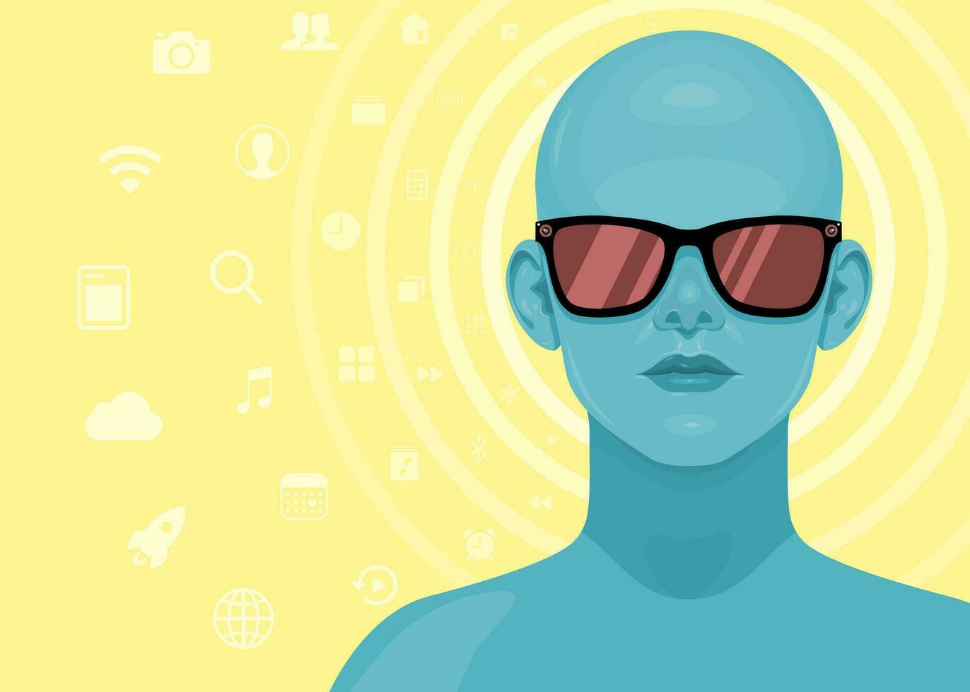 Human face in augmented or virtual reality glasses. Metaverse digital virtual reality technology, Vector illustration