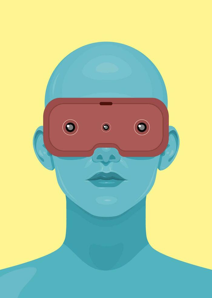 Human face in augmented or virtual reality glasses. Metaverse digital virtual reality technology, Vector illustration