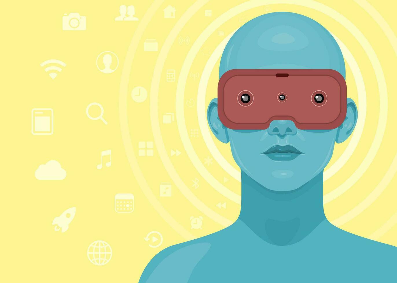 Human face in augmented or virtual reality glasses. Metaverse digital virtual reality technology, Vector illustration