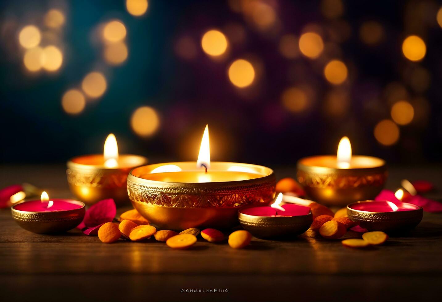 Ai generative Happy Diwali background, Festival of lights banner,diya candles template photo