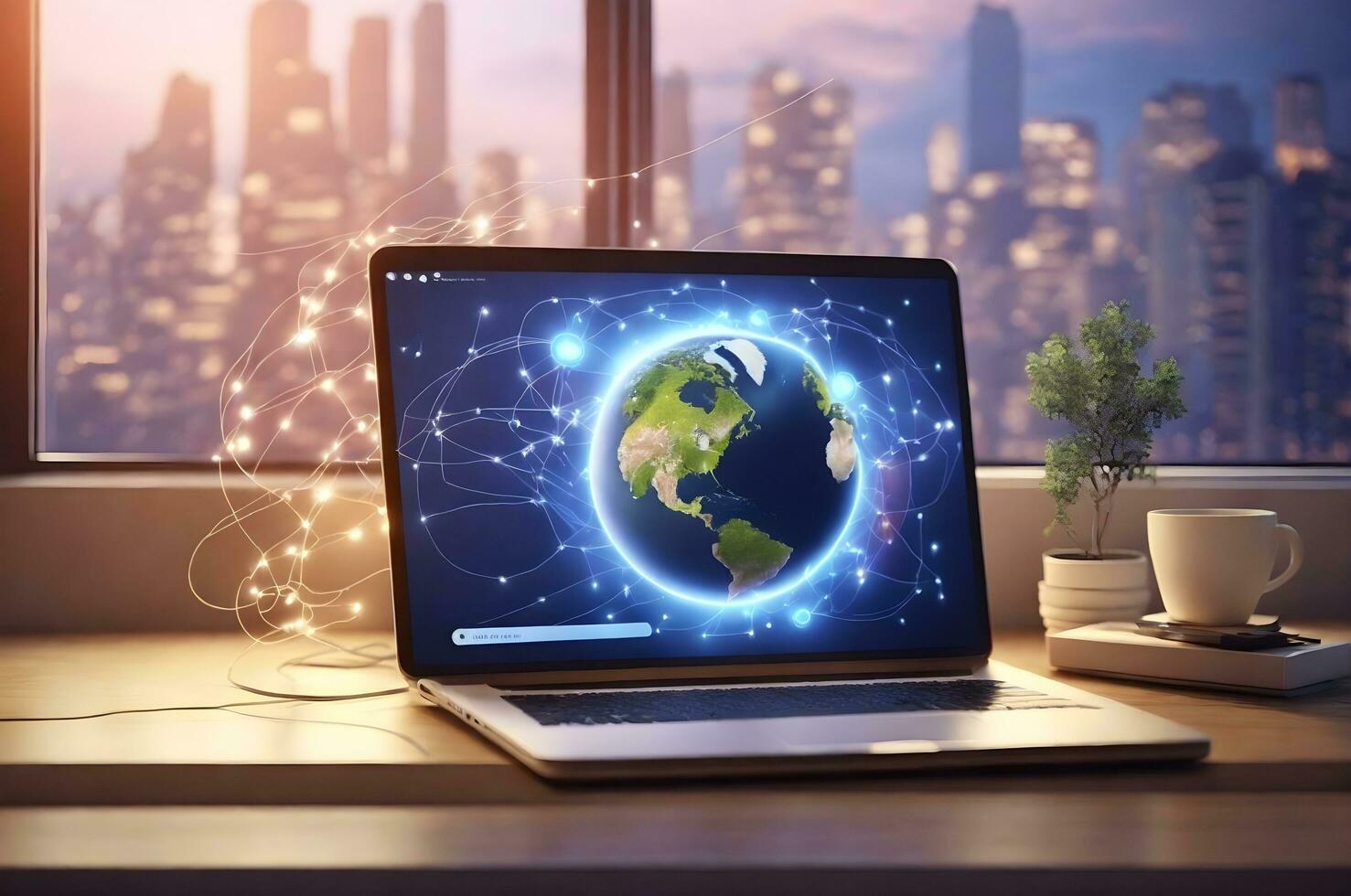 Ai generative International internet day illustration, internet banner, background with copy space text photo