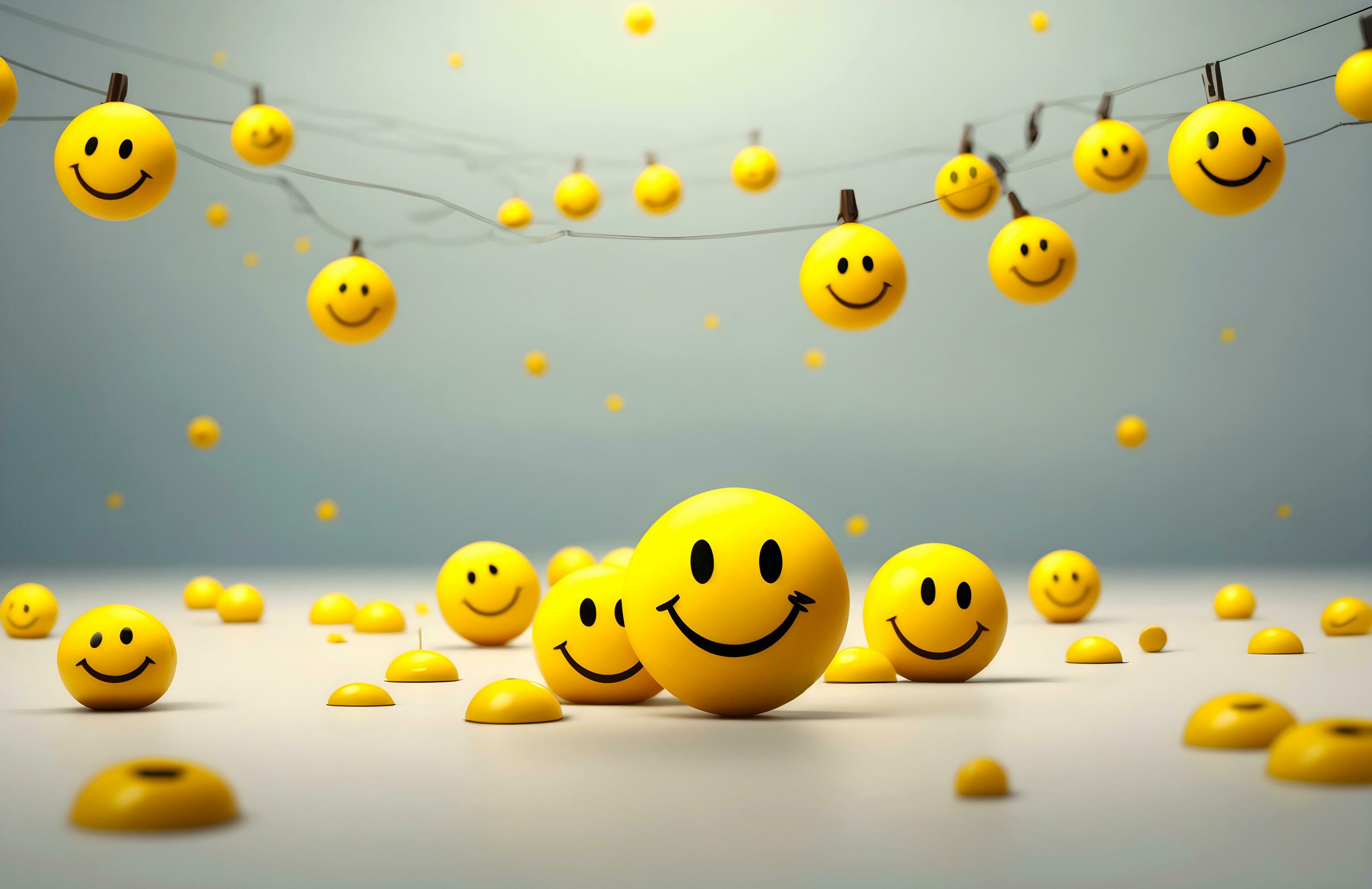 Ai generative world smile day concept, yellow smiley face background ...