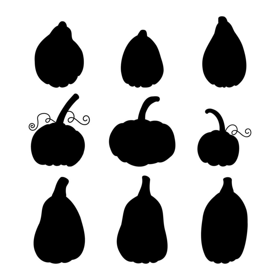 Black pumpkin silhouette elements. Isolated vector illustration on white background
