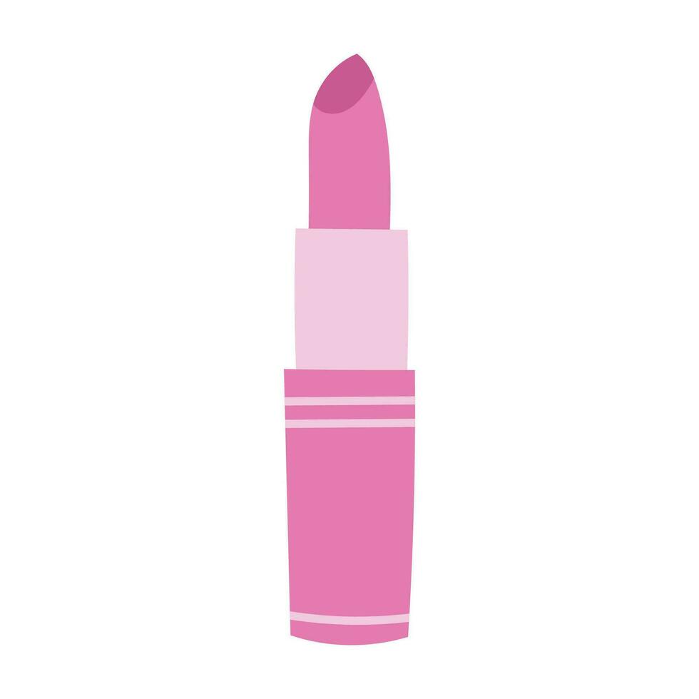 Beautiful pink color girl lipstick. Cute princess pomade. Cartoon vector illustration on white background