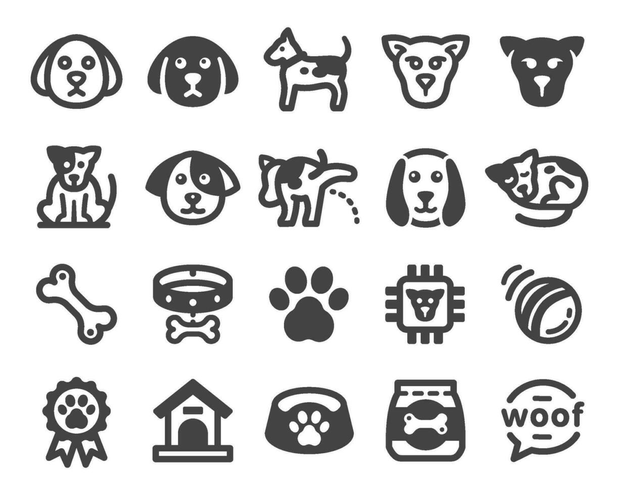 perro icono conjunto, vector y ilustración