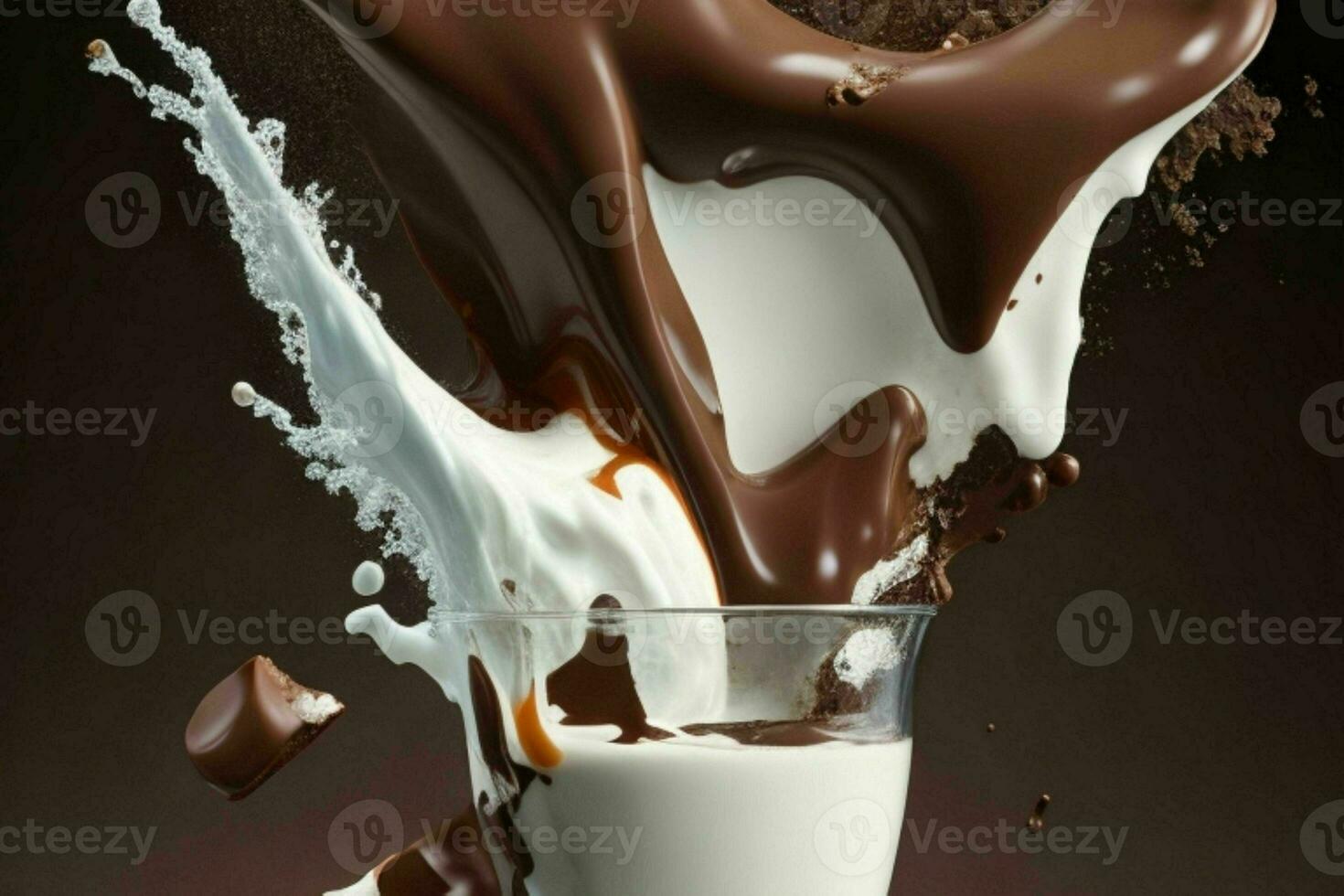 splash milk and chocolate. AI Generative Pro Photo
