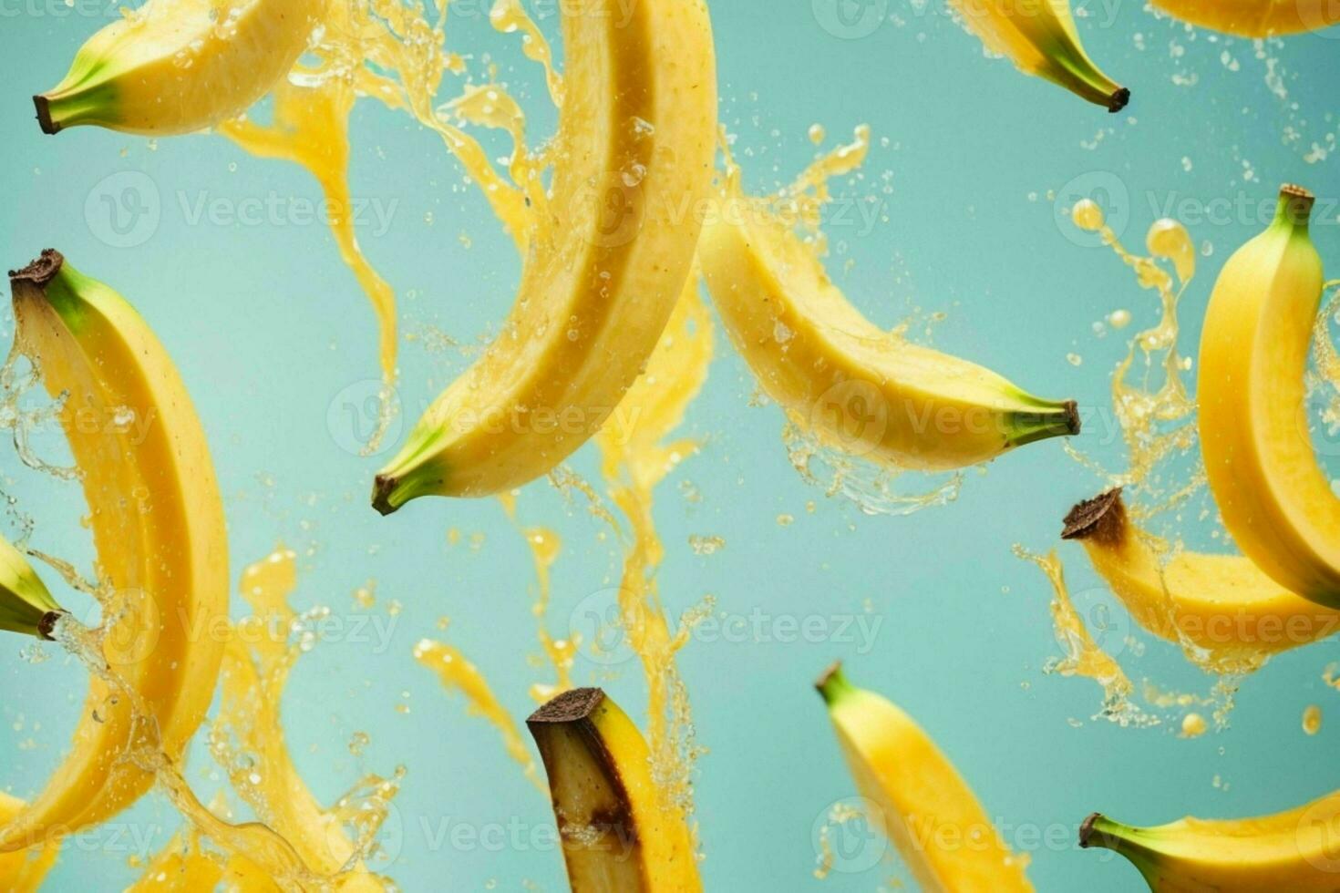 Fresh banana in water splash. AI Generative Pro Photo