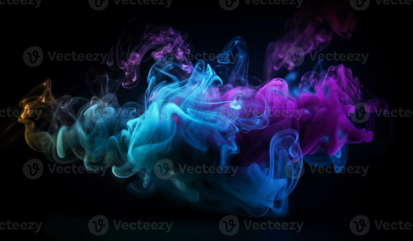 Neon multicolored smoke on black background. ai generated photo