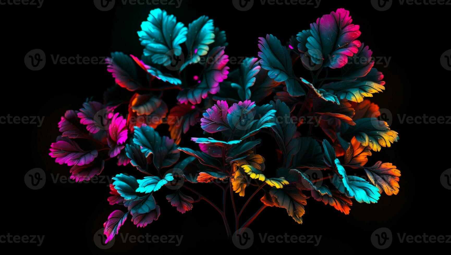 Vibrantly colored illustration of bunch of flowers - Generative AI photo