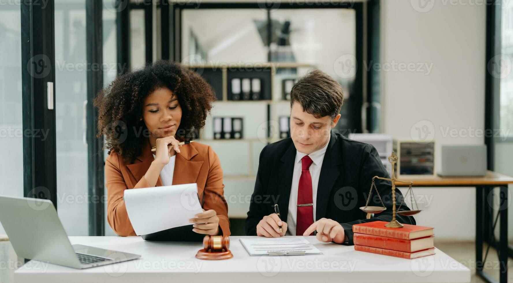 Business and Male lawyer or judge consult having team meeting with client, Law and Legal services concept.Customer service good cooperation in modern office photo