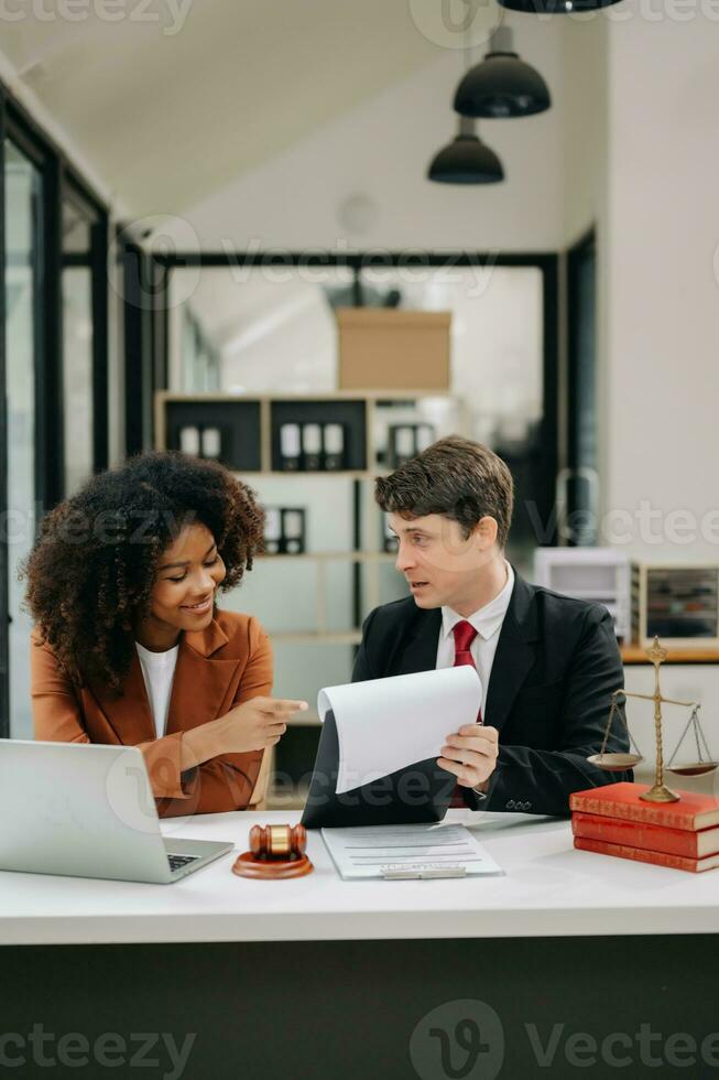 Business and Male lawyer or judge consult having team meeting with client, Law and Legal services concept.Customer service good cooperation in modern office photo