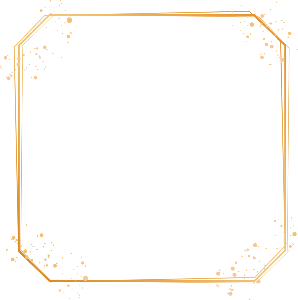 Gold square sparkle frame with gold glitter png