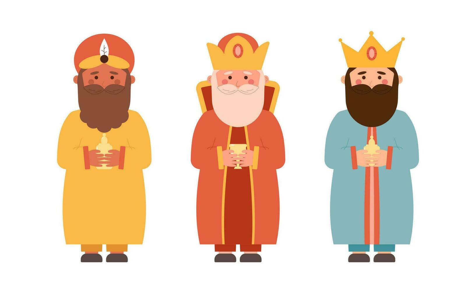 Happy Epiphany Day. Christian festival. Three kings on white background. Flat vector illustration