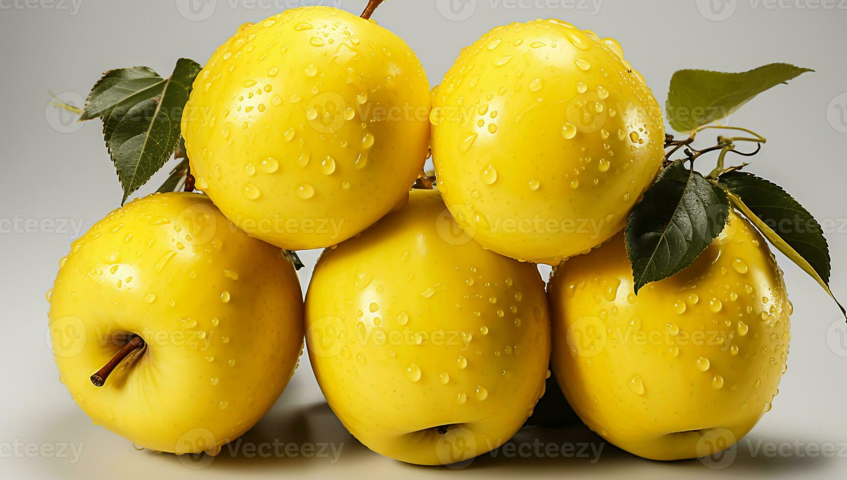 Pile of juicy yellow apples. AI generated photo