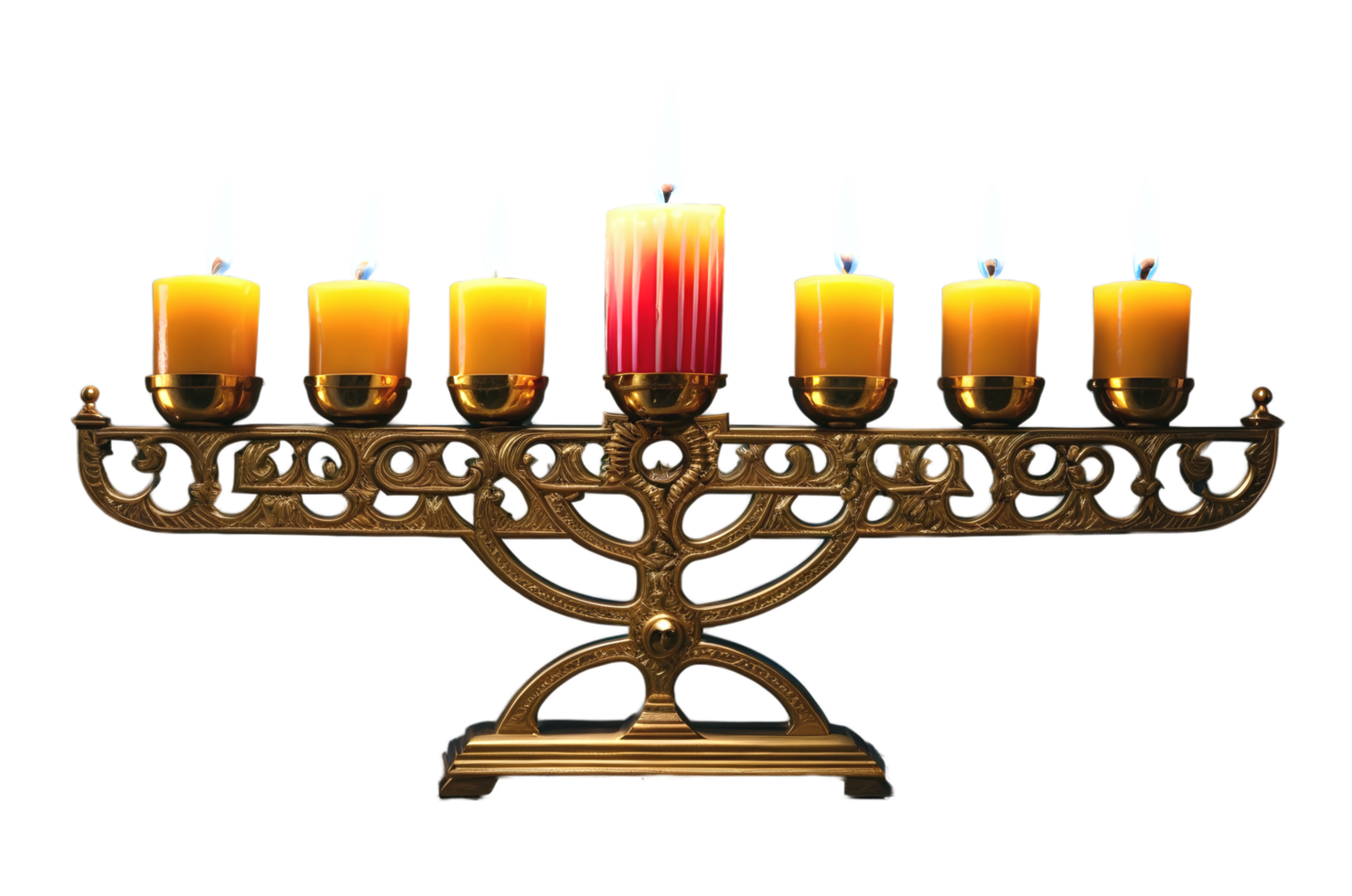 Ai generative Menorah candle holder with burning candles, Hanukkah symbol background, banner with copy space text png