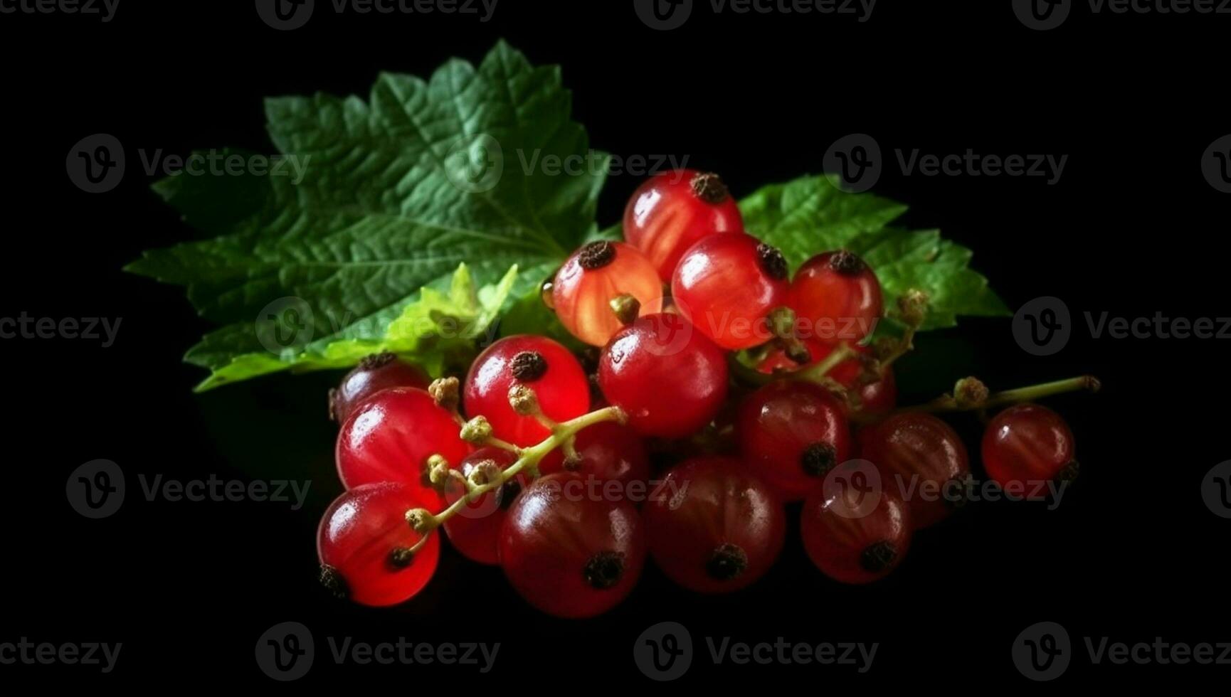 Realistic image of red currants on dark background. AI generated photo