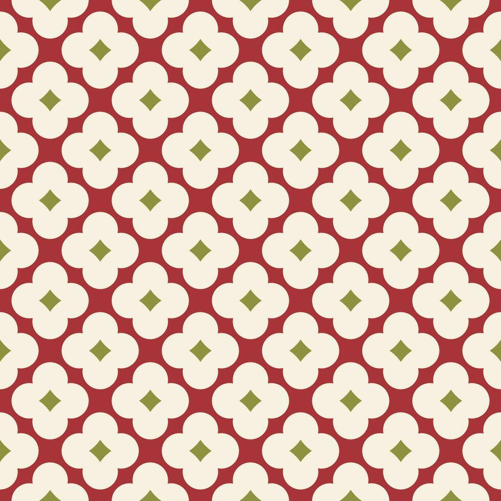 Seamless geometric pattern, simple elegant classic fashion design in red, cream and chartreuse green colors. Vector illustration. Design for wallpaper, textile, fabric, wrapping paper.