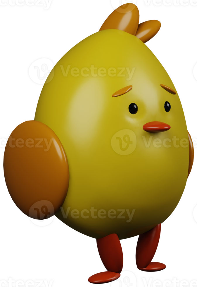 3D illustration render yellow character chick chicken with orange wings on transparent background png