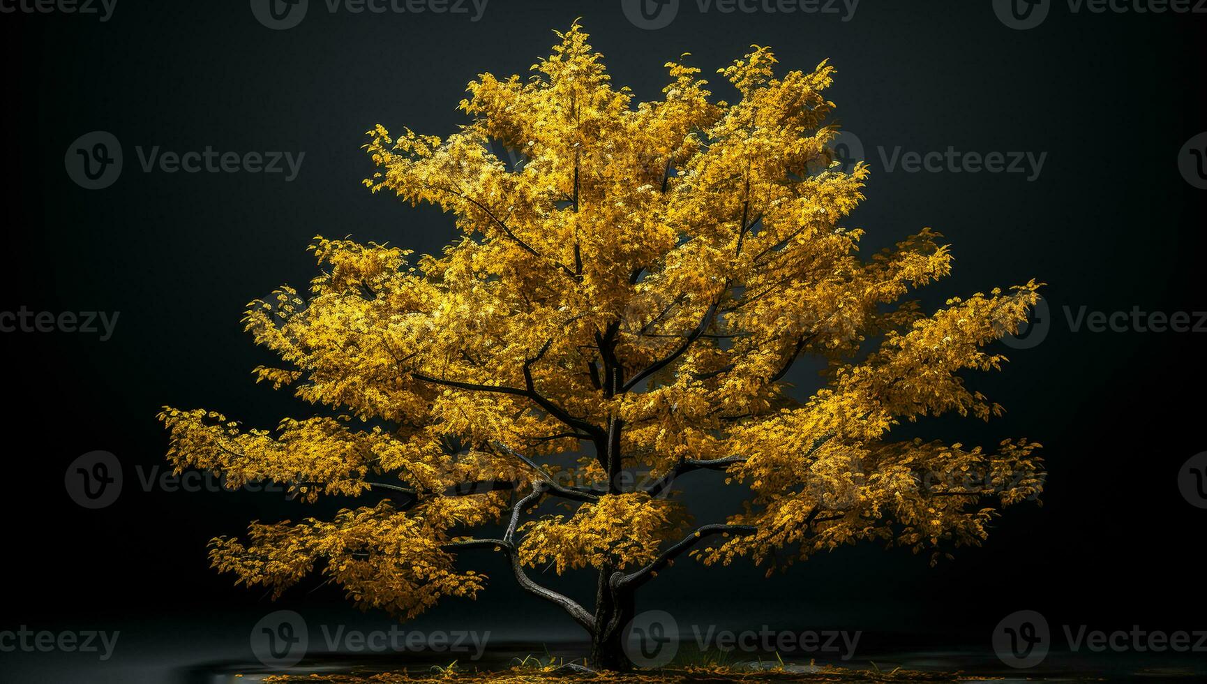 Tree with autumn colors isolated on dark background. AI generated photo