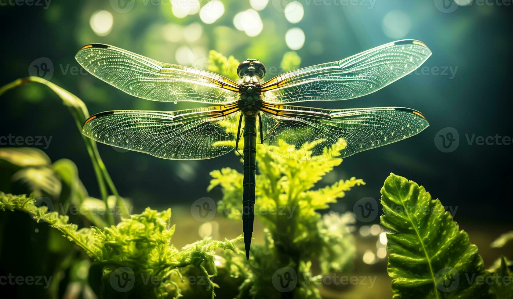 Illustration of a beautiful damselfly. AI generated photo