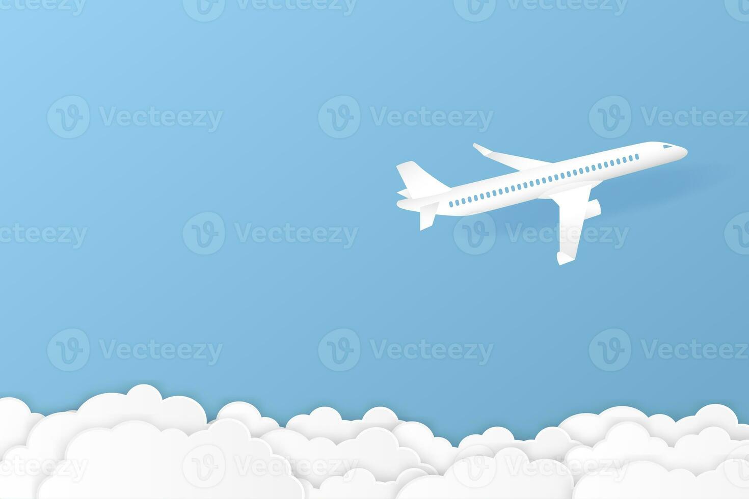 Love to travel airplane flying with blue sky and cloud air transportation concept copy space for text. illustration photo