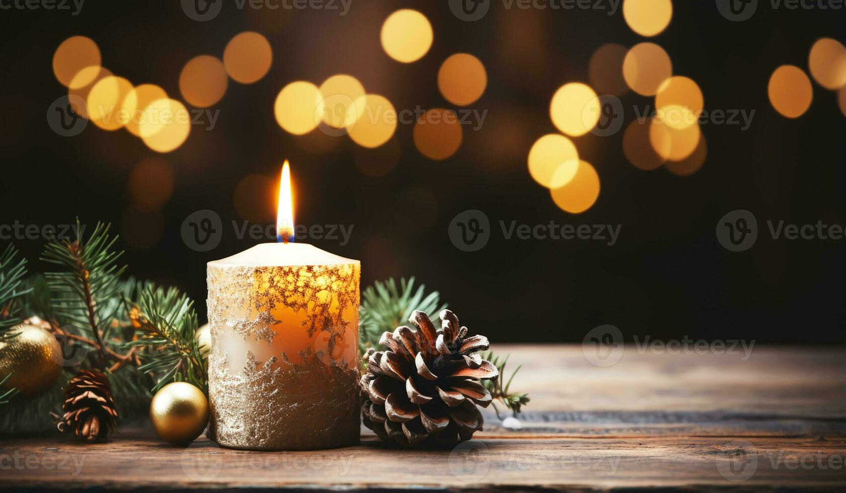 Christmas decoration with candles and pine cones. AI generated photo