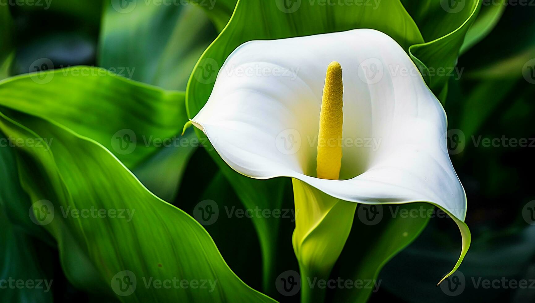 White canna lily closeup. AI generated photo