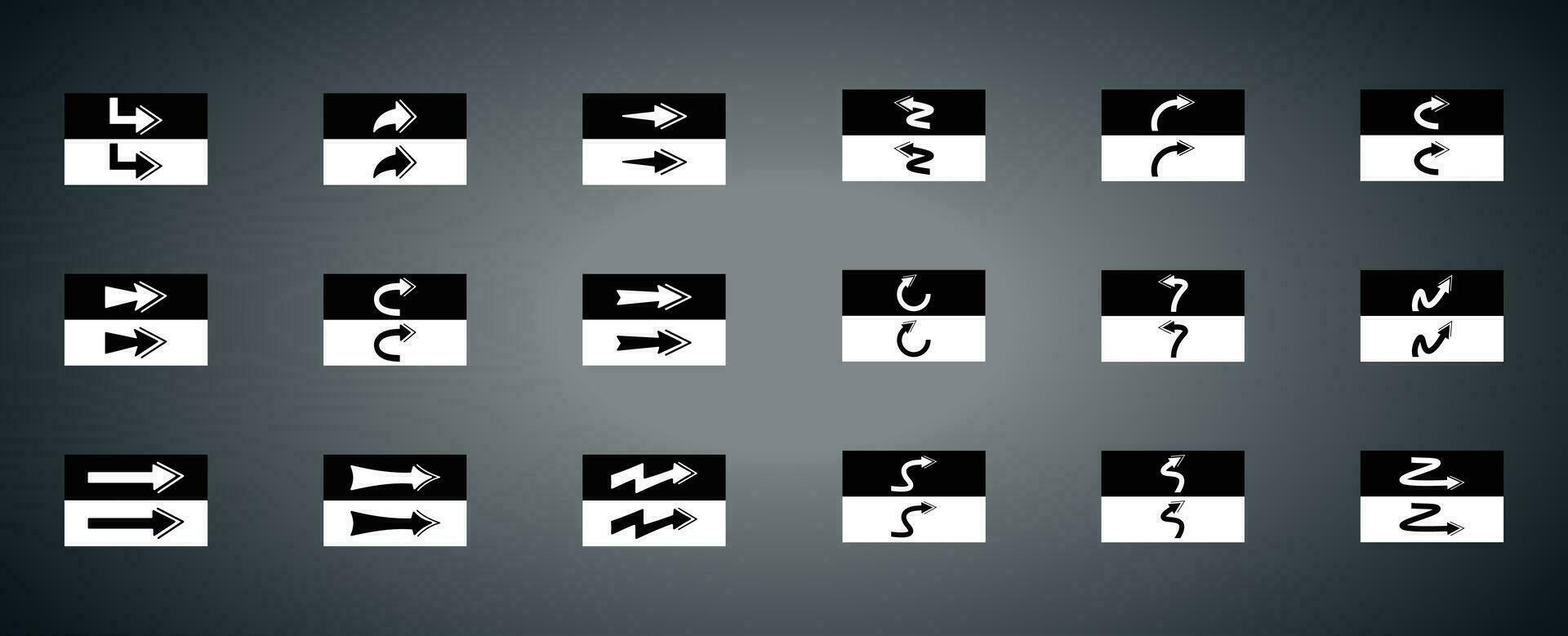 Arrows set black and white, vector illustration of trendy black arrows in flat style, Collection of simple and wavy arrows