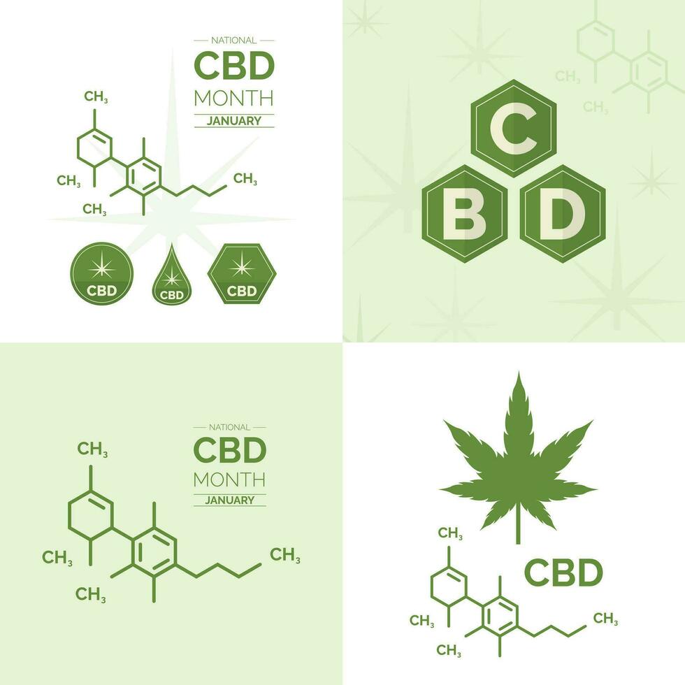 Set of cbd icons, vector illustration of cannabis molecule logo isolated on background