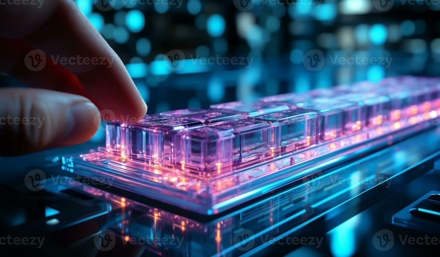 Colorful and transparent computer keyboard. AI generated photo